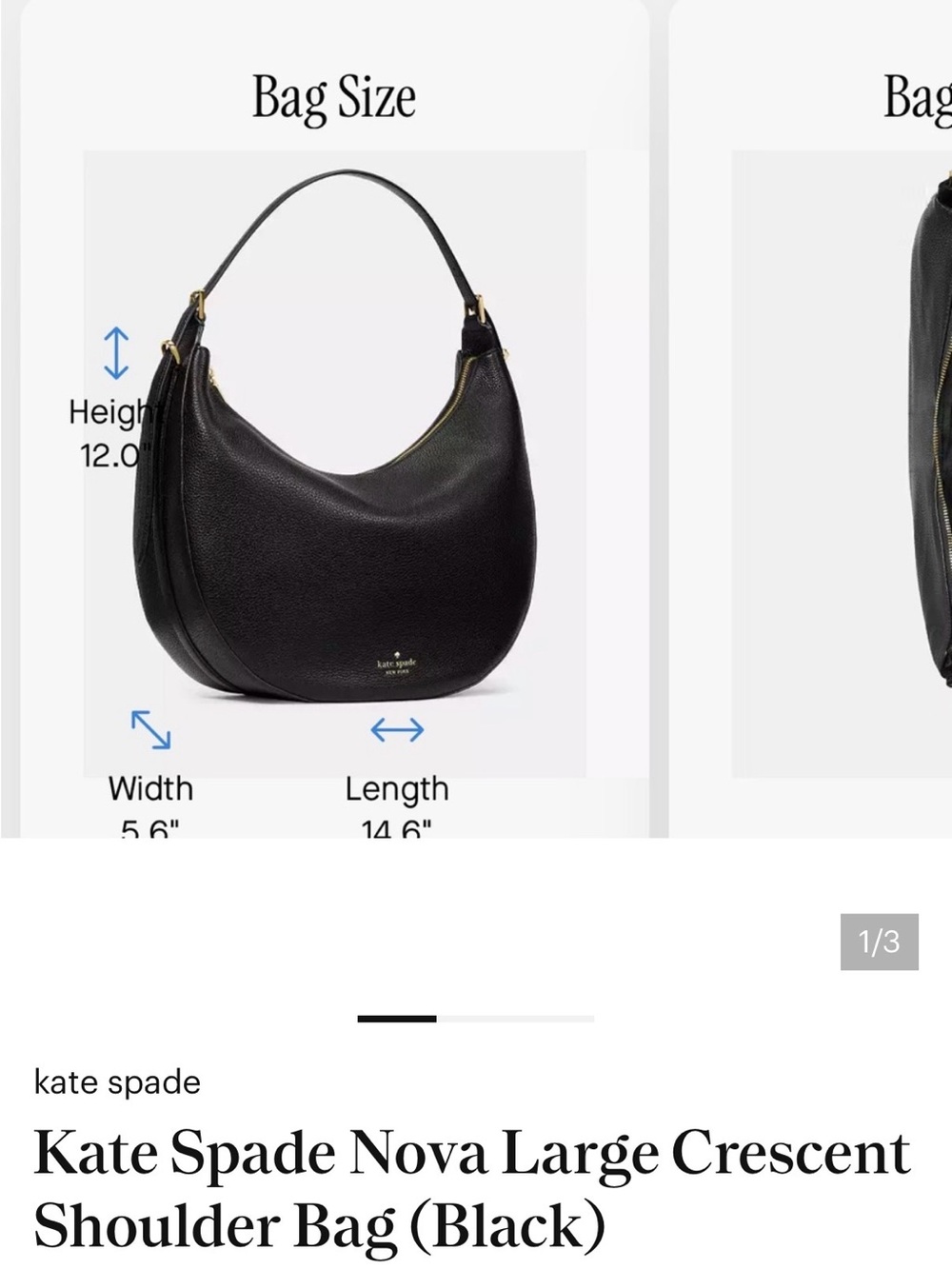 kate spade Black Crescent Shoulder Bag with Gold Hardware